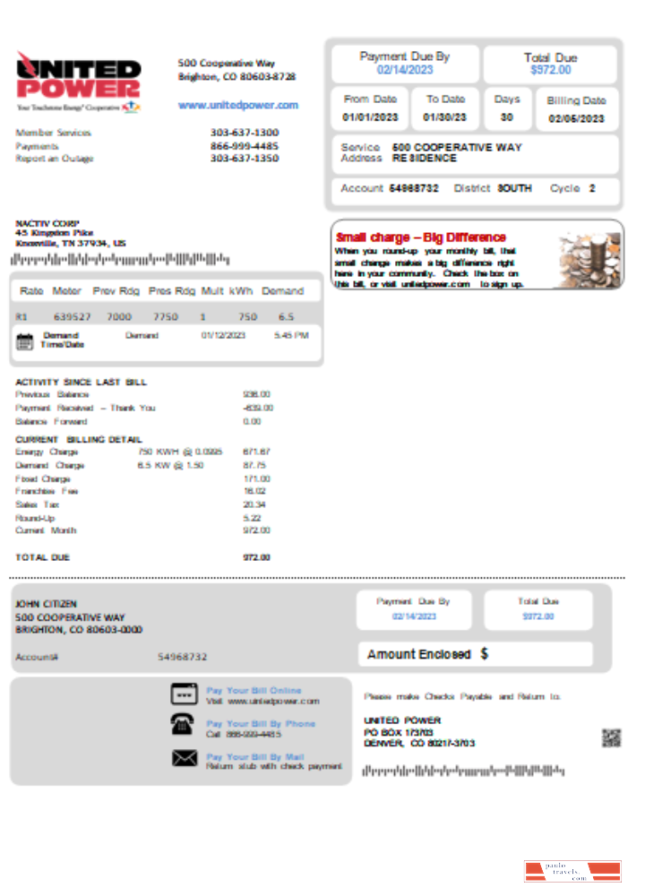 Colorado United Power utility business bill SCR PSD template